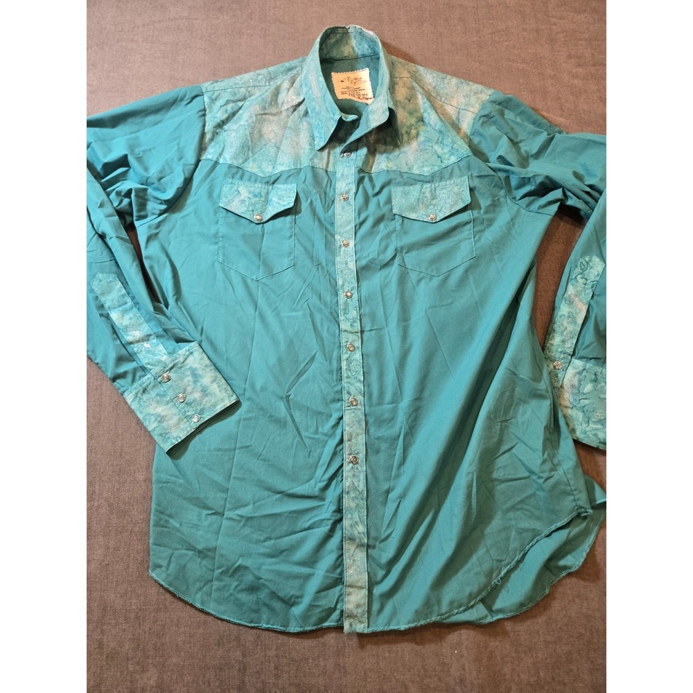 Restless Spirit Shirt Men's 17.5 36 Turquoise Western Pearl Snap Cowboy Made USA